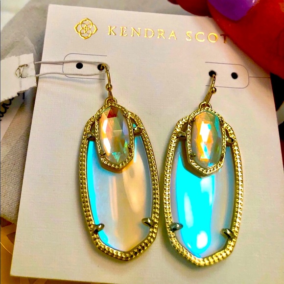 NWT Kendra Scott RARE Emmy Earrings Double Dichroic Yellow Gold GORGEOUS! - Picture 5 of 15
